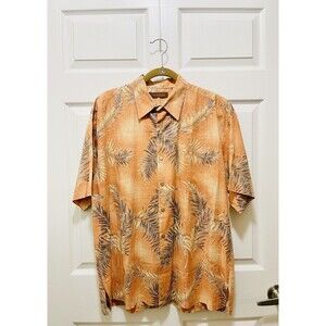 Tori Richard Mens Hawaian Shirt Size L Orange Tree Leaves Print Made in USA